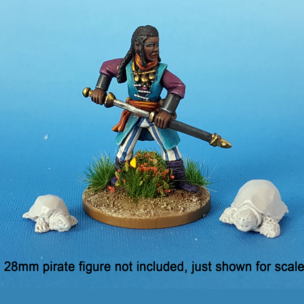 Tortoises by Bad Squiddo Games is a pack of resin miniatures depicting turtles or tortoises and pirate miniature