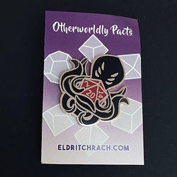 Otherworldly Pacts Red D20 Pin Badge