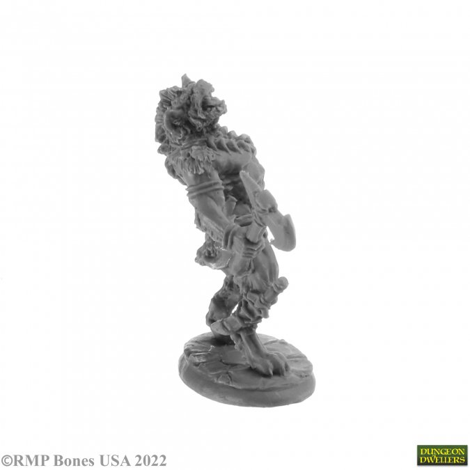 Reaper gnoll ravager from the Bones USA range, a humanoid hyena holding an axe in each hand