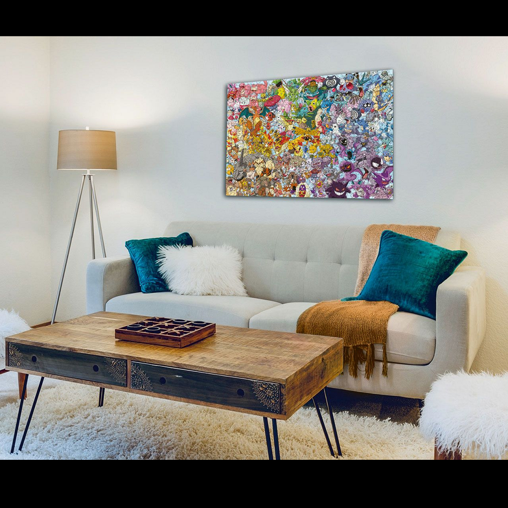 Pokémon Challenge1000 Piece Ravensburger Jigsaw Puzzle on a wall in a living room