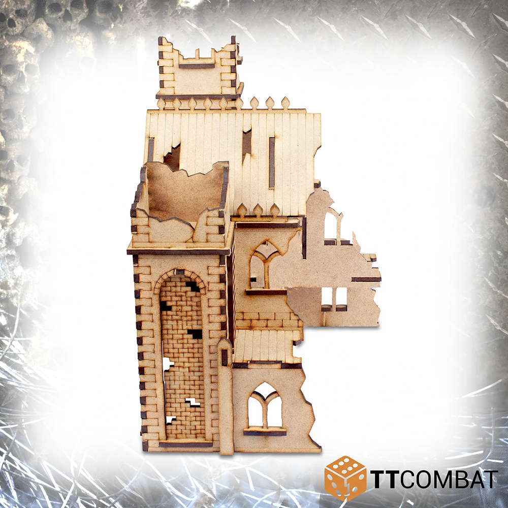 Ruined Convent Abbey MDF kit side view showing the back portions missing as this is a ruined model