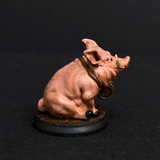 Hand painted pig with a barrel from the Reaper Miniatures range. Mrs MLG has painted this cute little pig with pink colouring, gold earing and black hooves.