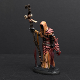Hand painted necromancer from the Reaper Miniatures range. Mrs MLG has hand painted this undead miniature that has armour on one arm and bandages on the other. It also has long tufts on the base.  