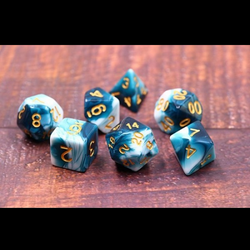 Marble Bluey Green Ink Poly Dice Set