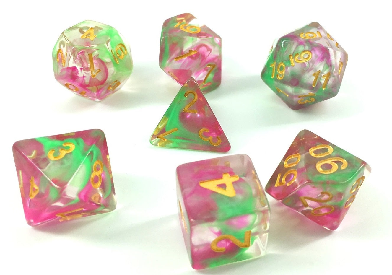 Storm Rose Red/ Green Poly Dice Set -SDRRG1