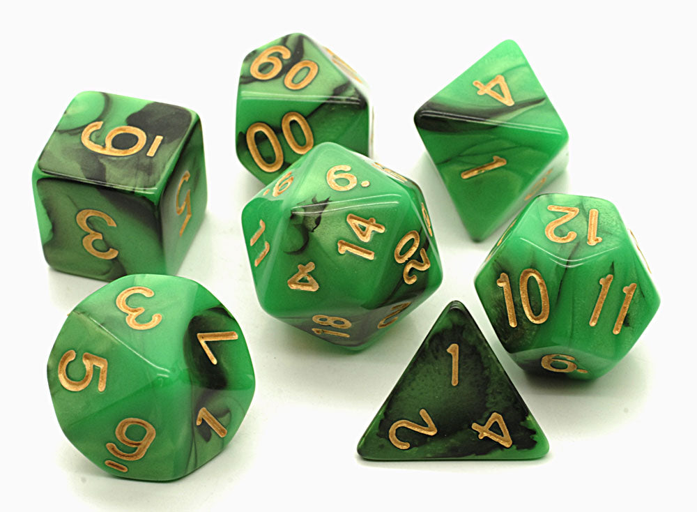 Elemental D20 Poly Dice set - Green / Black