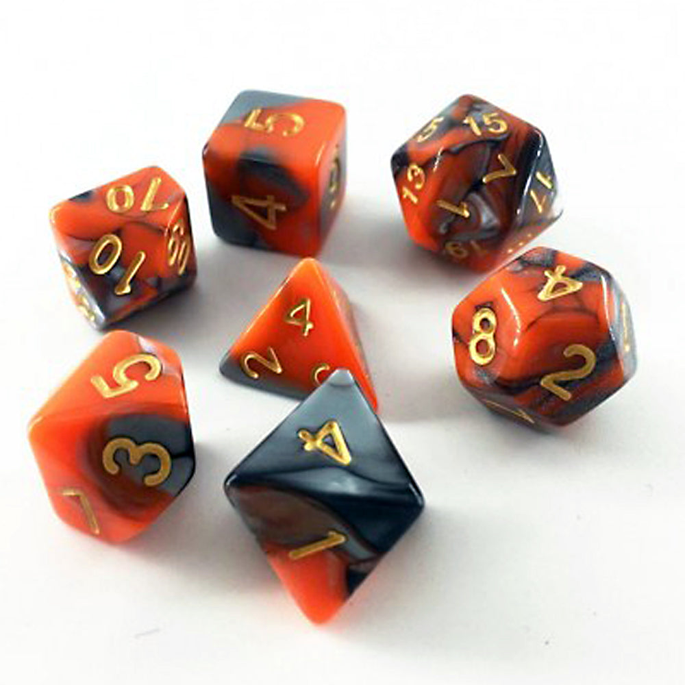 Elemental D20 Poly Dice set - Steel/Orange