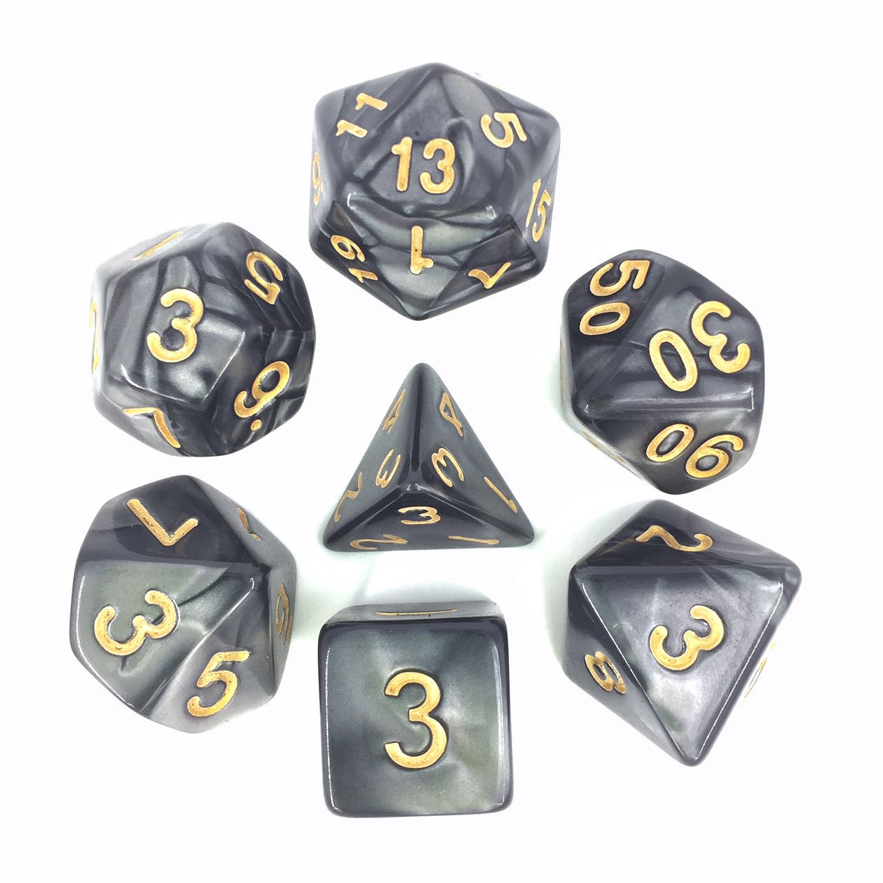 Pearl Dice Set D20 Poly - BLACK / Gold