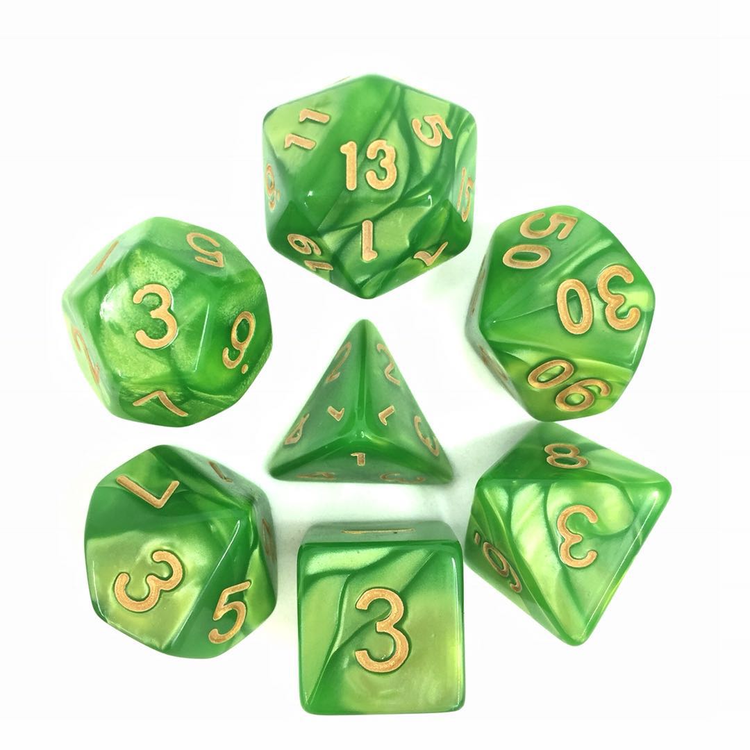 Pearl Dice Set D20 Poly Dice set - LIGHT GREEN/GOLD
