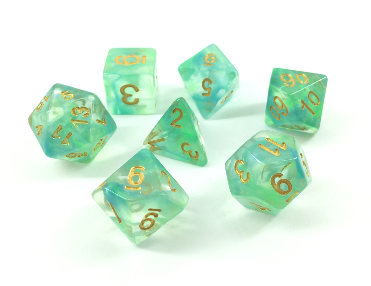 Storm Green/ Blue Poly Dice Set -SDGB1