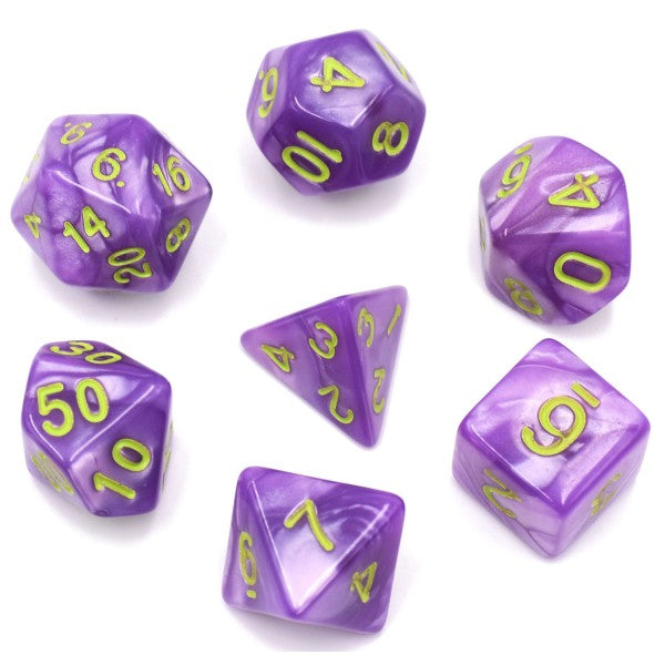 Pearl D20 Poly Dice set - Light Purple / Green