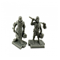 20728 Swabbie & Sawbones sculpted by C Van Patten from the Reaper Miniatures Bones Black range. A limited edition pack of two RPG miniatures, both on wood effect bases , one representing a doctor and the other a barefoot swabbie holding a bucket with a mop over his shoulder ready to mop up the blood from the Drs patients for your tabletop games.   