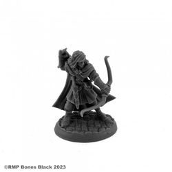 20305 Lanaerel Grayleaf sculpted by Bobby Jackson from the Reaper Miniatures Bones Black range. A limited edition RPG miniature of an elf ranger for your tabletop games.     