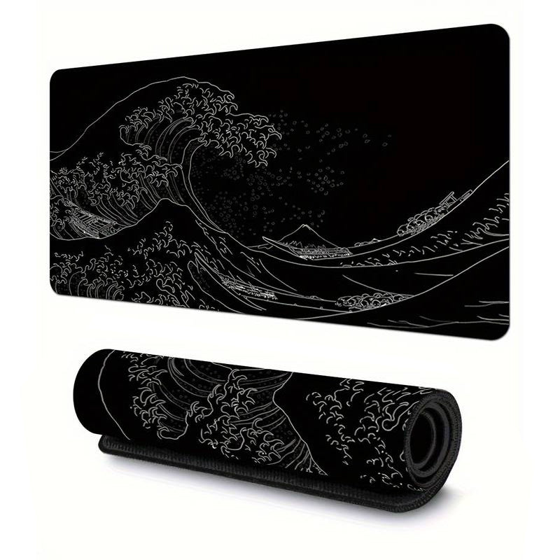 Black & White Japanese Wave Stitched Edge Playmat