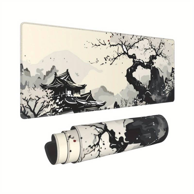 Wide Japanese Ink Painting Stitched Edge Playmat