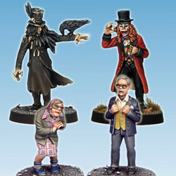Children of the Fields by Crooked Dice.&nbsp; A set of four metal figures representing various characters for your town or NPCs for your RPGs including a lady in a headscarf, man in a suit&nbsp; and two characters wearing long coats and top hats one who has a crow on his arm for your tabletop gaming needs.