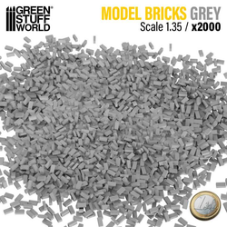 A pack of 2000 grey model paving bricks in a 1:35 scale from Green Stuff World useful for precise building or loose scatter and can be painted, cut, sanded or drilled.