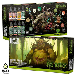 Pestilence Paint Set by Green Stuff World. A set of 8 acrylic paints with an opaque and smooth matt finish. Made using the new Green Stuff World Maxx Formula and are provided in dropper bottles for easier flow control. 