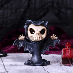  Vamp Bat Reaper Figurine from Nemesis Now. a skeleton bat with its arms up and wearing a black cloak