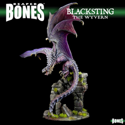 77981 Blacksting The Wyvern Boxed Set from Reaper Miniatures Dark Heaven Legends Bones range sculpted by&nbsp;Julie Guthrie. An epic dragon miniature atop his crumbling stone ruin makes an imposing creature for your RPG tabletop games and more
