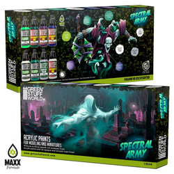 Spectral Army Paint Set by Green Stuff World. A set of 8 acrylic paints with an opaque and smooth matt finish great for your undead army. Made using the new Green Stuff World Maxx Formula and are provided in dropper bottles for easier flow control. 
