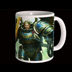 Warhammer 40k Roboute Guilliman Mug. A white mug with image of the Ultramarine Primarch, the Avenging Son, Robute Guilliman 
