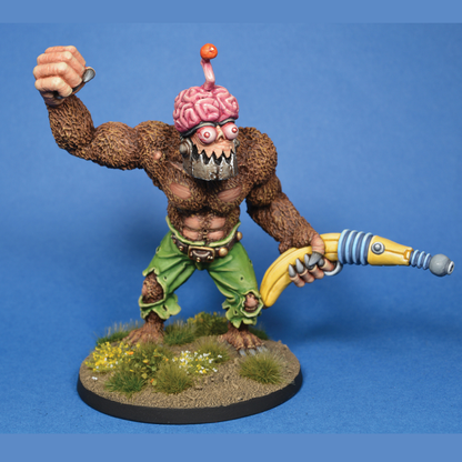 Banana Tyrant by Crooked Dice, a 28mm scale resin miniature representing a large creation combining a money, robotic parts and a large brain making a weird and wonderful monster for your&nbsp;your RPGs, tabletop games and dioramas. Approximately 80mm high (65mm to the top of the head)&nbsp;