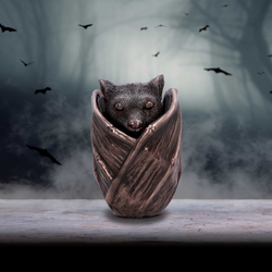 Bat Snuggle Box with a bronze look finish expertly hand painted. A wonderful cute bat gift box fusing fantasy and functionality.  