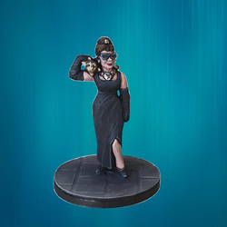 Audrey Hepburn a metal miniature by Bad Squiddo Games sculpted by Alan Marsh. A tabletop metal miniature for your gaming table and hobby needs to represent the star of stage and screen Audrey Hepburn