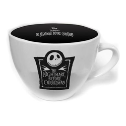 Nightmare Before Christmas Cappuccino Mug.  A large white mug with a black inside featuring Jack and the words The Nightmare Before Christmas, a wonderful gift for a NMBC fan or yourself.