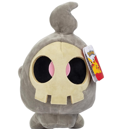 12" Duskull Pokémon Plushie features an adorably spooky design, made from soft polyester, capturing the essence of the Pokémon character for fans and collectors.