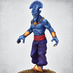 Djinn by Crooked Dice, one 28mm scale white metal miniature for your RPG or tabletop game representing a genie wearing slipper style shoes and wrist bracelets. Approximately 50mm tall&nbsp;