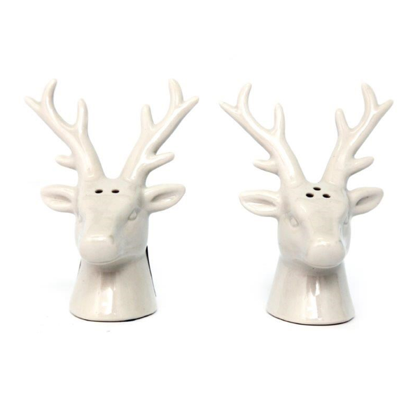 Reindeer Salt & Peper Set. A beautiful and subtle Christmas edition to your home which could easily be left out all year round as part of your kitchen homeware. Shaped like elegant white deer