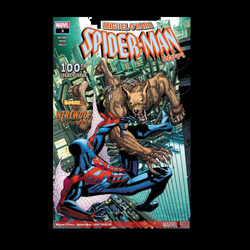 Spider Man 2099 #3 from Marvel Comics written by Steve Orlando with art by Jason Muhr. Cursed by blood, Spider Man must take on the Werewolf in a no holds barred battle for the 100th legacy issue.