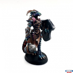 30147 Tarmiczi Female Dragonblood Paladin from the Reaper bones USA legends range sculpted by Christine Van Patten. A high quality RMPrint material RPG miniature representing a half dragon or reptilian character or NPC making a great edition for your tabletop gaming and hobby needs.   