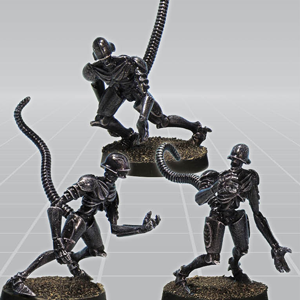 Xenos by Crooked Dice a set of three white metal 28mm miniatures for your tabletop games representing techo organic horrors that can be assembled in a variety of poses