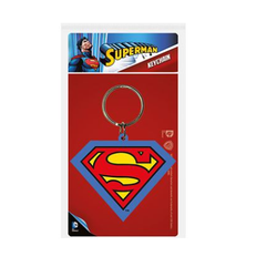 Superman Shield PVC Keychain. A PVC keyring featuring the superman S symbol on a silver ring, great for a comic or superhero fan.