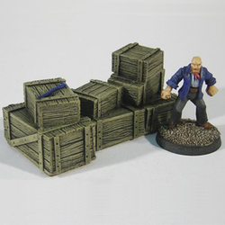 Large Crate Stack B by Crooked Dice, a resin miniature representing one large wooden crate stack sculpted by Jens Beckmann&nbsp;for your RPGs, wargaming settings and tabletop games.