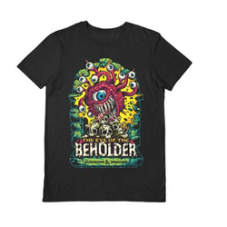 Dungeons and Dragons Eye Of The Beholder T- Shirt in extra large. A black t shirt with The Eye of The Beholder colourful design on the front showing everyone that you play D&D or as a gift for your DM.  