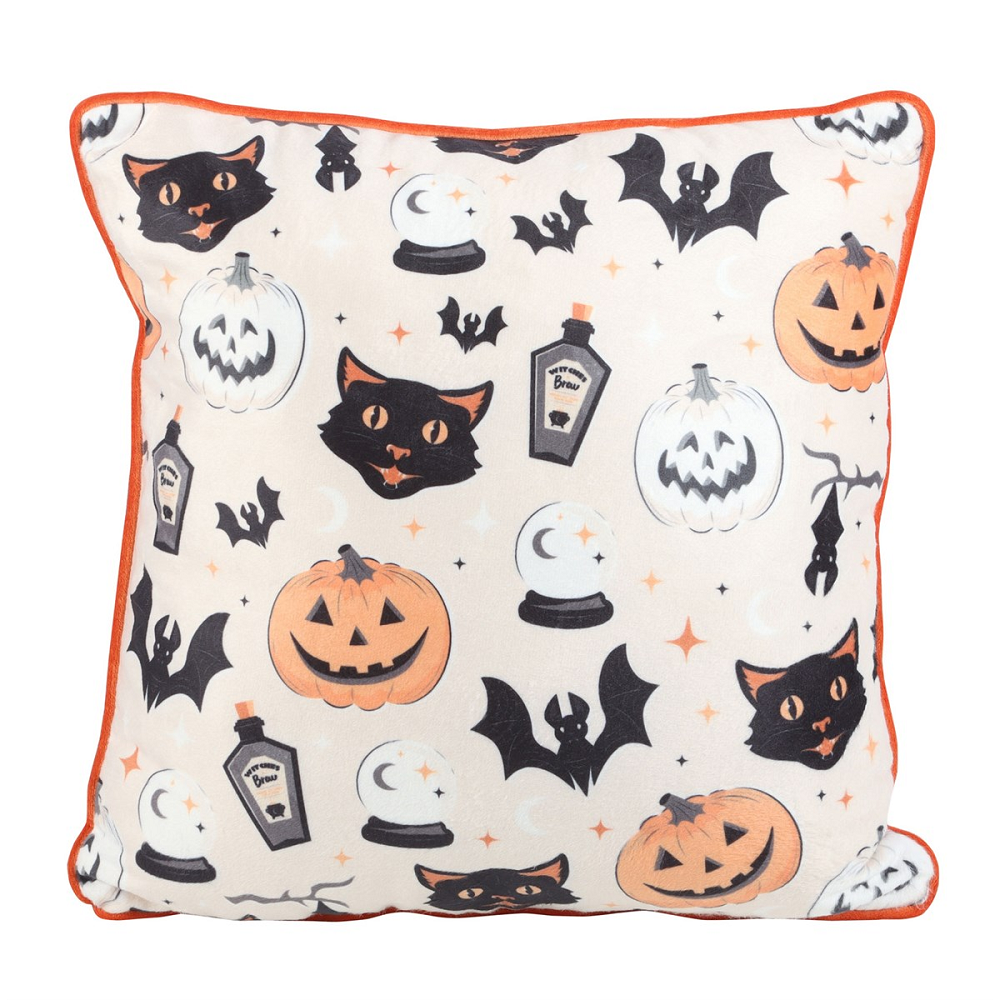 Spooky Cat & Pumpkin Print Cushion