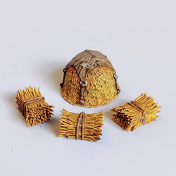 A 28mm scale Hay Bales by Iron Gate Scenery printed in resin with one round hay bale and three rectangle hay bales for your table top gaming scenery, town scenery, farm settings, RPGs and more.&nbsp; 
