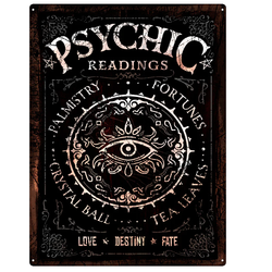 Psychic Readings Tin Sign. A beautiful lightweight metal sign with a fortune tellers design making a great edition to your home or work decor.