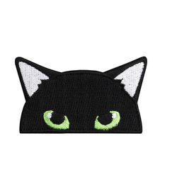 Curious Cat Iron On Patch. A 100% cotton embroidered iron on patch of a black cats ears and eyes being curious and peeking up great for your pocket or  other apparel. 