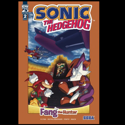 Sonic The Hedgehog #2 Fang The Hunter with cover art A, written by Ian Flynn with art by Mauro Fonseca. Determined to find out more information about the legendary-and possibly not real-eighth Chaos Emerald, Fang, Bark, and Bean make a trip to Angel Island. But trespassers looking for an emerald are going to have to tussle with the Master Emerald's guardian, Knuckles! Meanwhile, Sonic and Tails follow their own lead on another mystery