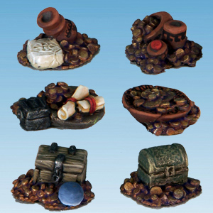 Treasure Pile Objective Tokens by Crooked Dice.&nbsp; A set of six metal treasure tokens cast in white metal.