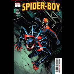 Spider-Boy #4 from Marvel Comics written by Dan Slott with art by Paco Medina. We’ve seen Spider-Boy "monster out" before…but who’s to say that's not his true form? Maybe he’s more spider than boy and it’s "Bailey Briggs" that's really his disguise? Join special guest star Miles Morales as he tracks down the terror that everyone's now calling…the Boy-Spider