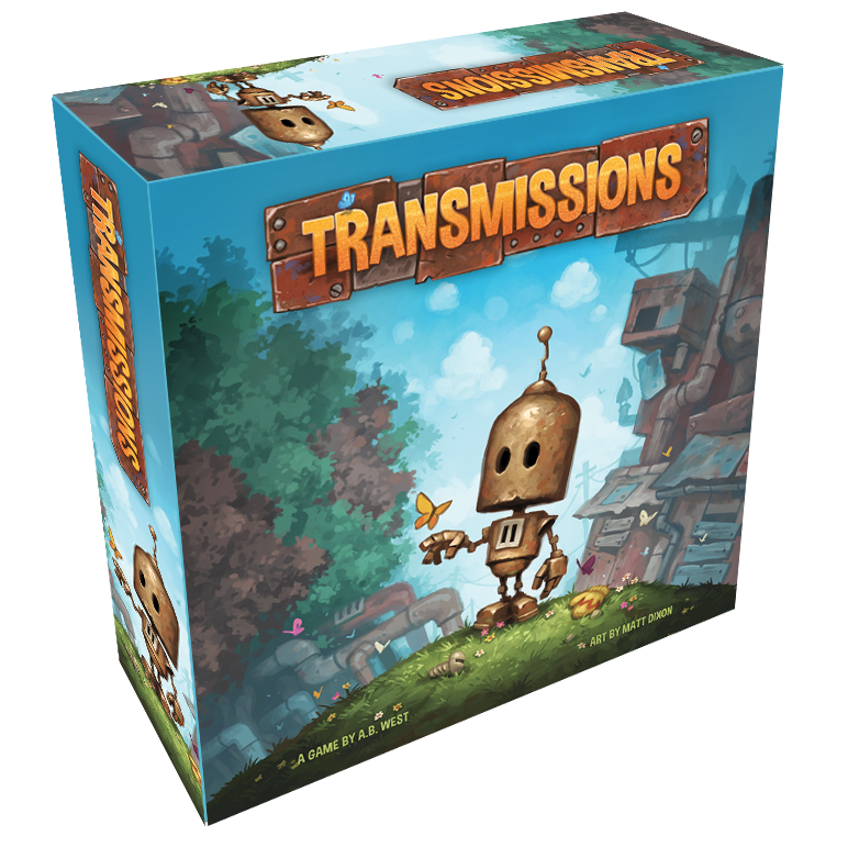 Transmissions board game by A.B. West featuring Matt Dixon artwork and miniature robots