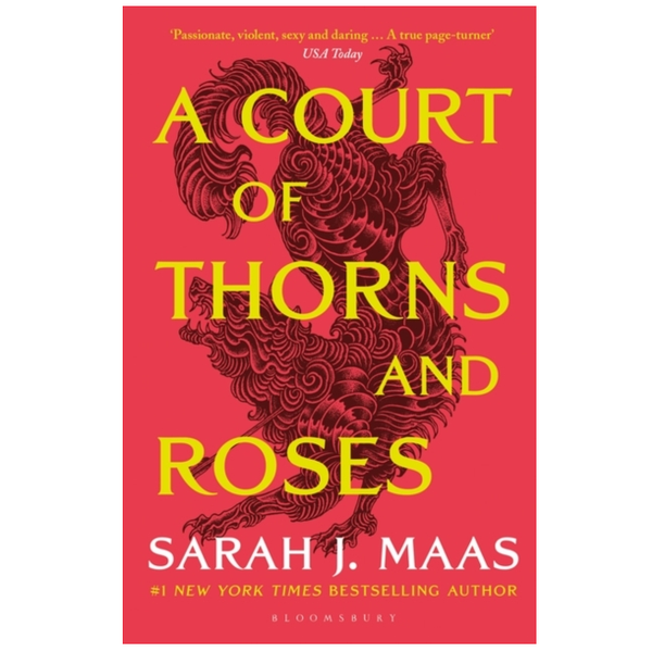 A Court of Thorns and Roses by Sarah J Mass a paperback book being the first in the A Court of Thorns and Roses novel series. It has been said that this novel has a feeling of Buffy, Game of Thrones and Outlander all mixed together.