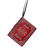 Nemesis Now Book of Spells Hanging Ornament. Red book shaped polyresin ornament with the words Book of Spells on the front
