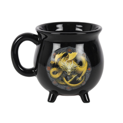 Imbolc Colour Changing Cauldron Mug By Anne Stokes. This black cauldron mug features Imbolc dragon